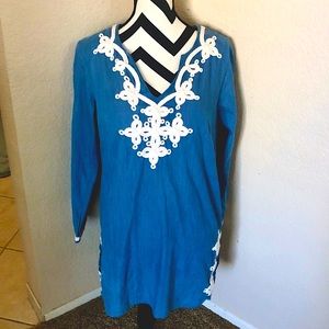SORRENTO EMBROIDERED BLUE SMOCK TUNIC